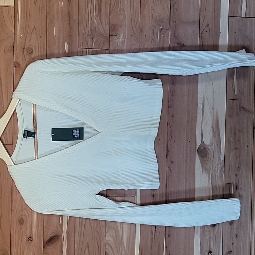 Wild Fable Crop Sweater, Plunge Neckline, Size XL, Cream, Knit, Soft